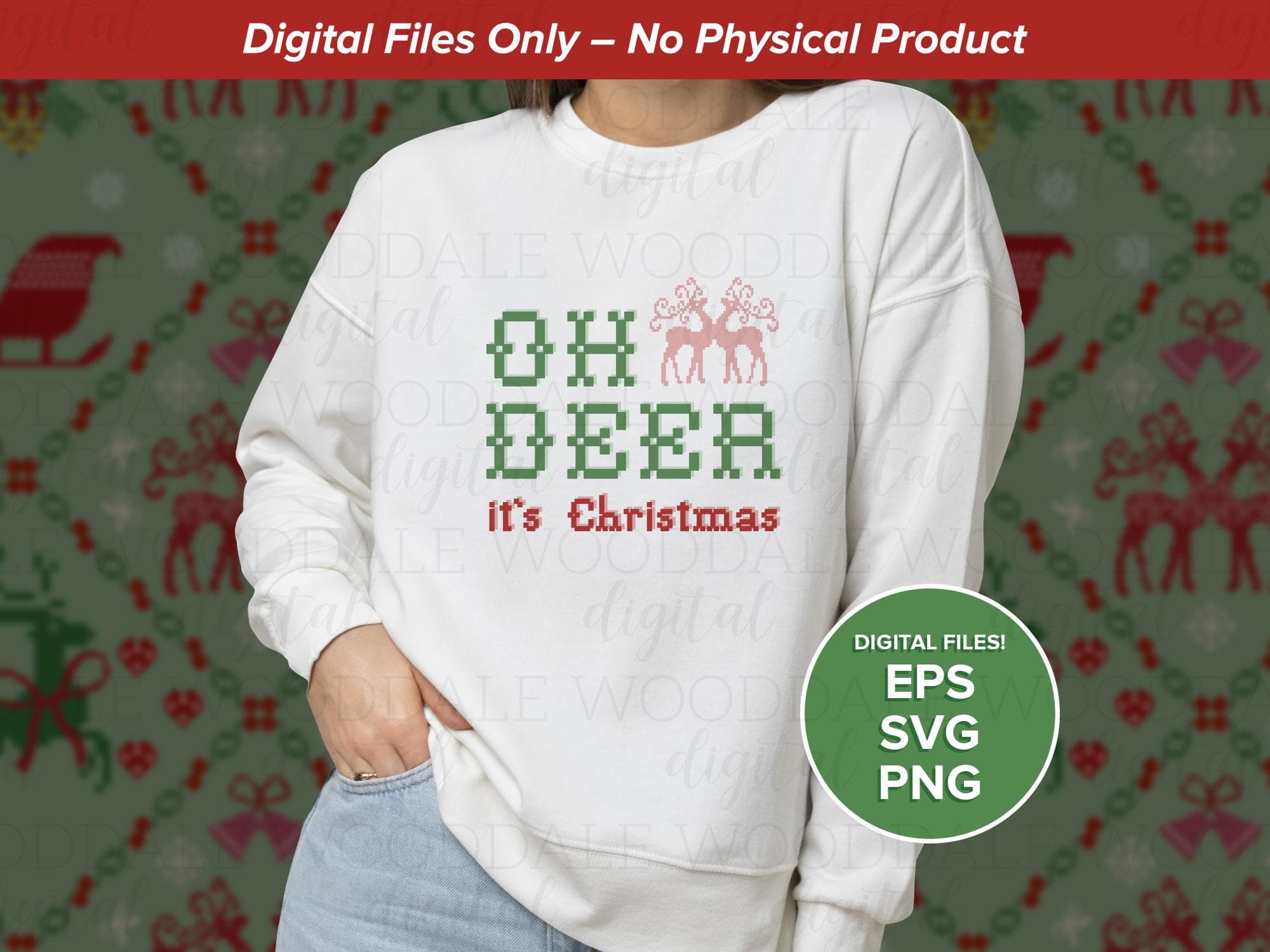 Oh Deer it's Christmas SVG – Retro Cross Stitch Christmas Sayings – Vintage Holiday Design