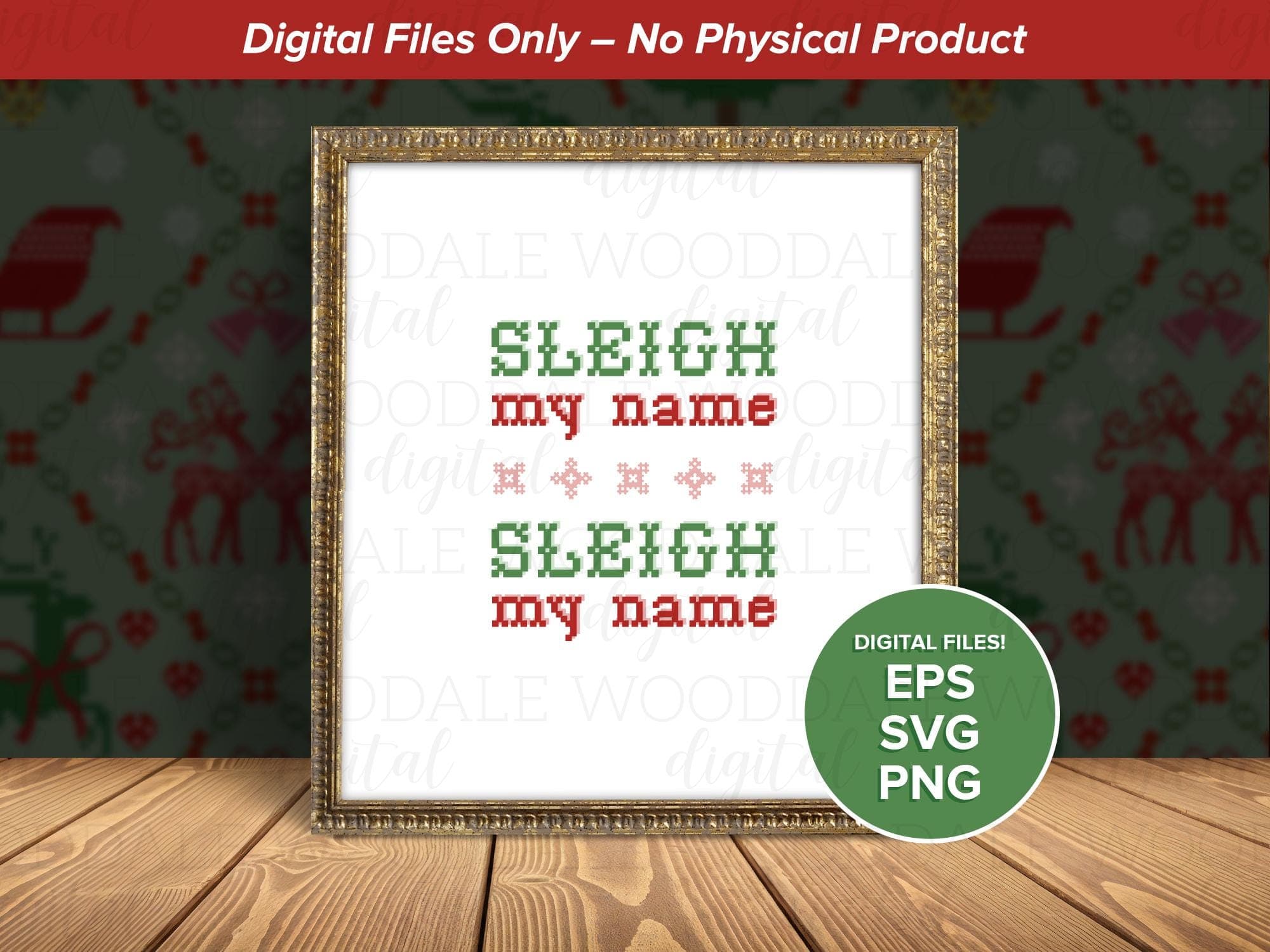 Sleigh My Name SVG – Retro Cross Stitch Christmas Saying – Vintage Holiday Design