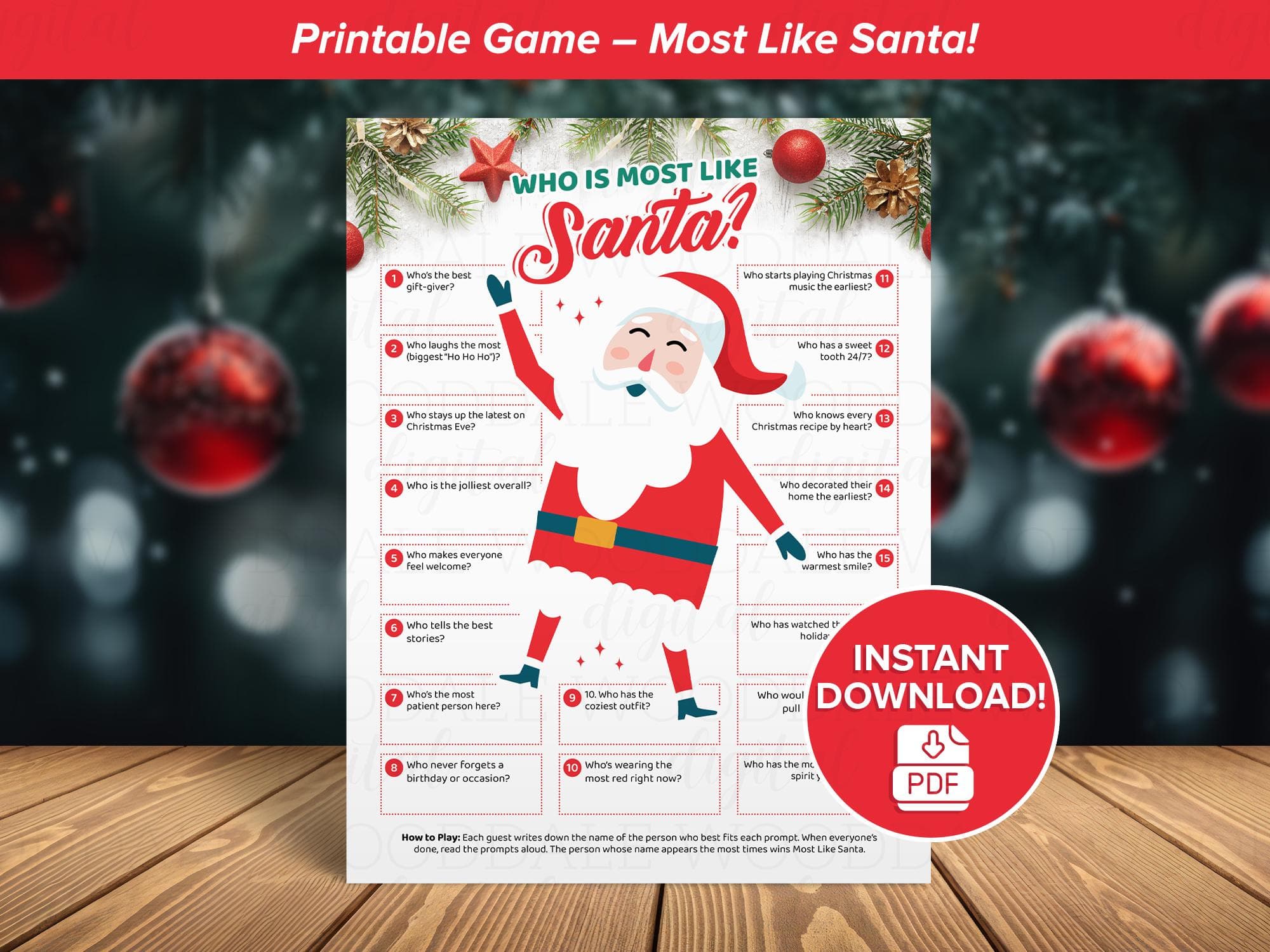 Who Is Most Like Santa? | Christmas Party Game | Printable PDF