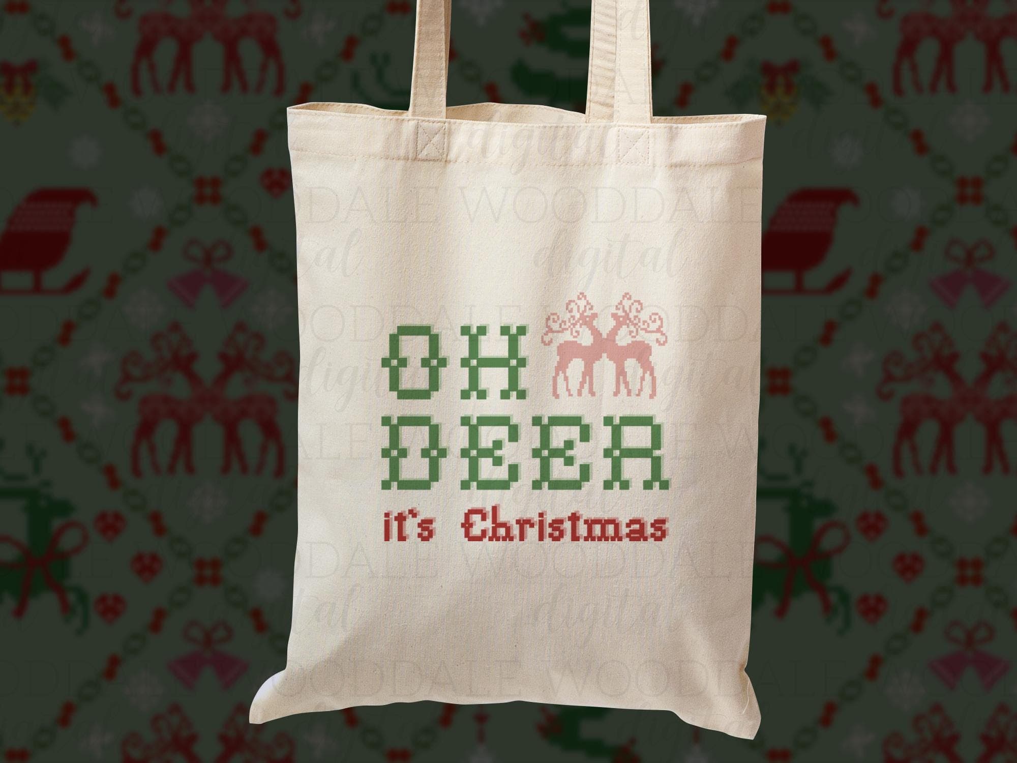 Oh Deer it's Christmas SVG – Retro Cross Stitch Christmas Sayings – Vintage Holiday Design image 2