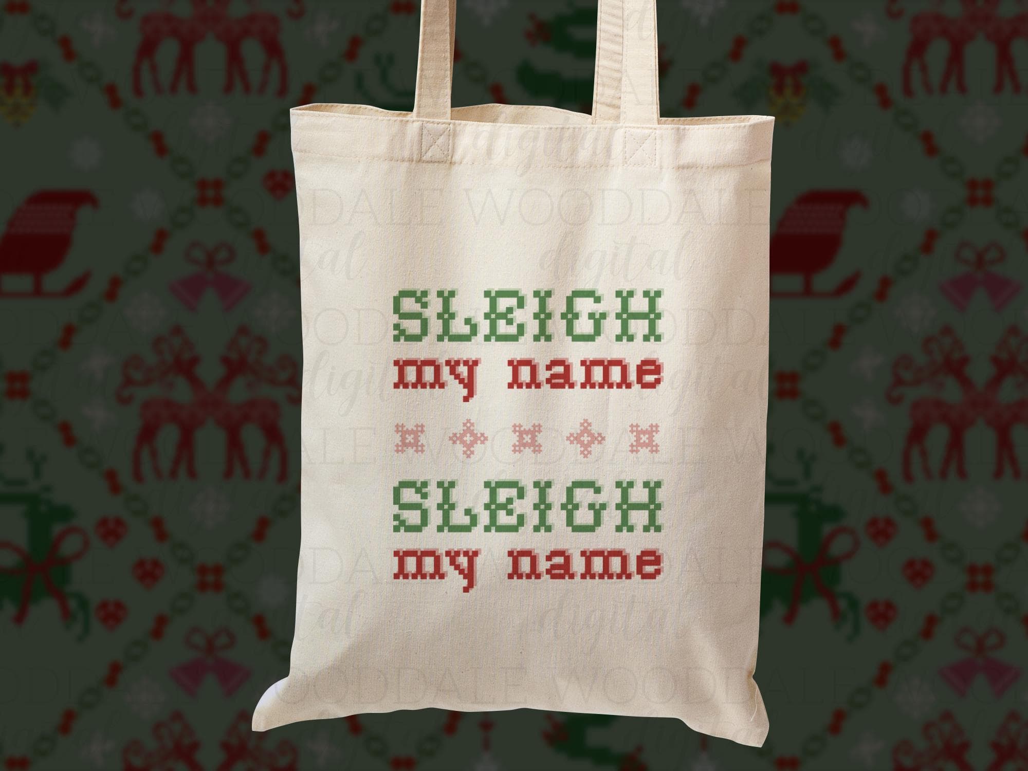 Sleigh My Name SVG – Retro Cross Stitch Christmas Saying – Vintage Holiday Design image 2