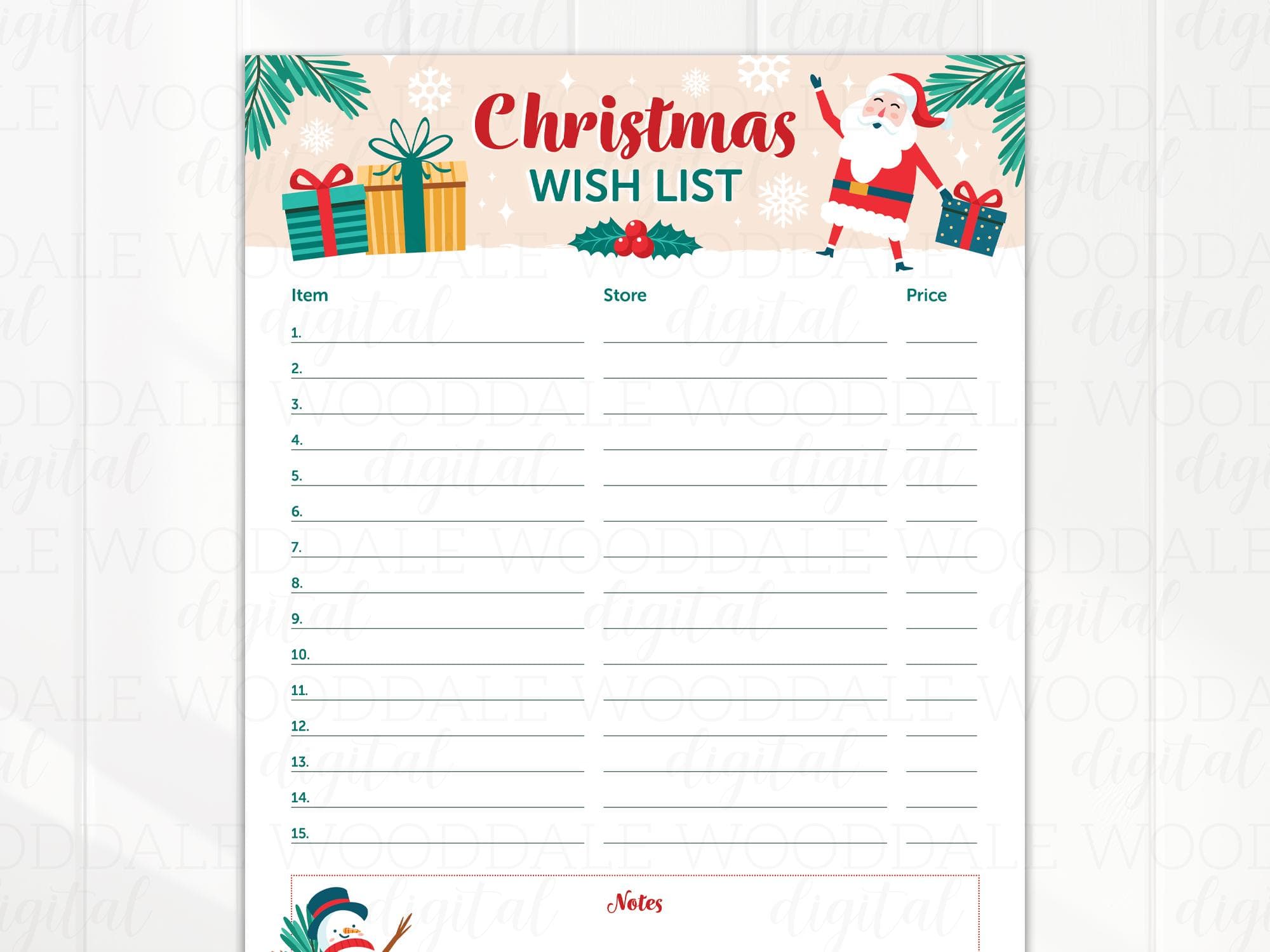 Christmas Gift Wish List PDF – Fillable or Printable Template – Vintage Santa Style image 2