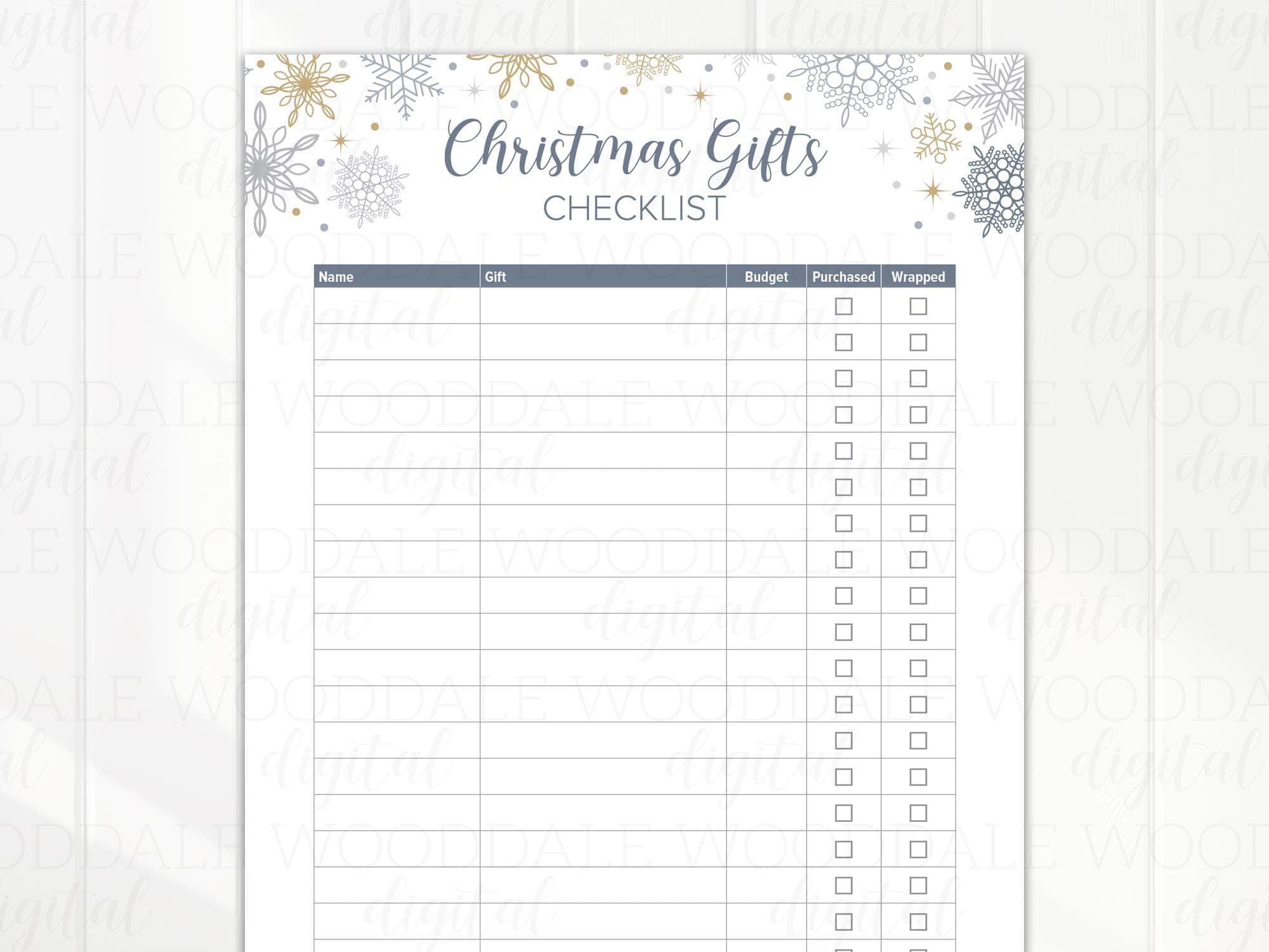 Christmas Gift Checklist PDF – Fillable or Printable Template – Snowflake Them image 2