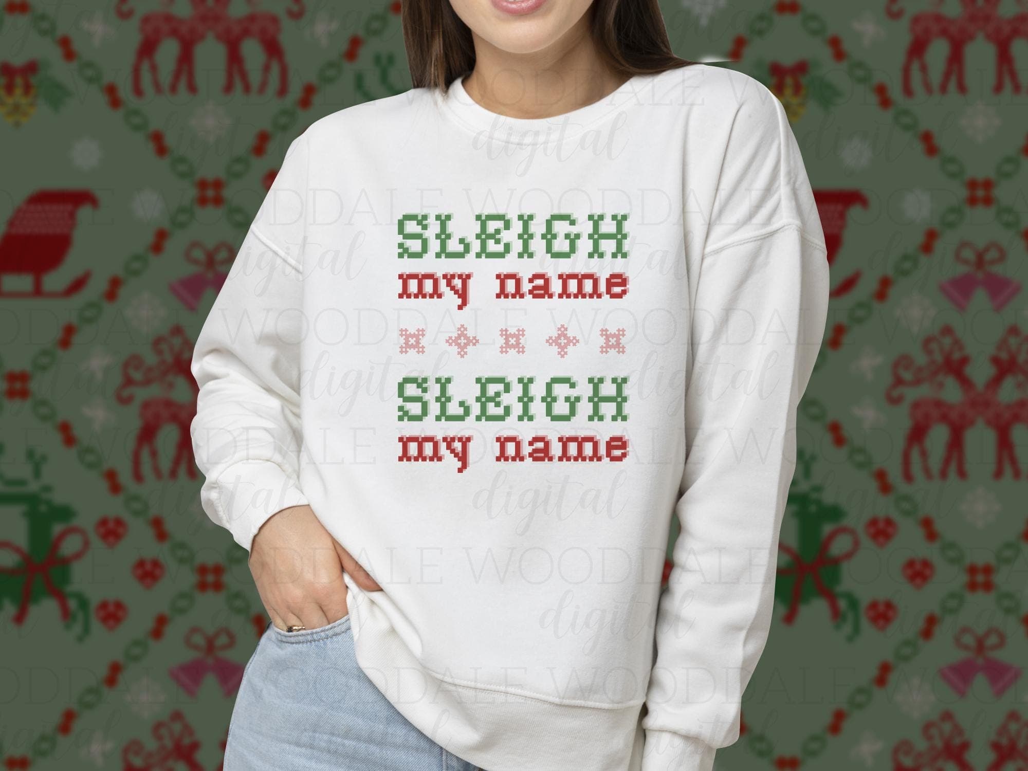 Sleigh My Name SVG – Retro Cross Stitch Christmas Saying – Vintage Holiday Design image 3