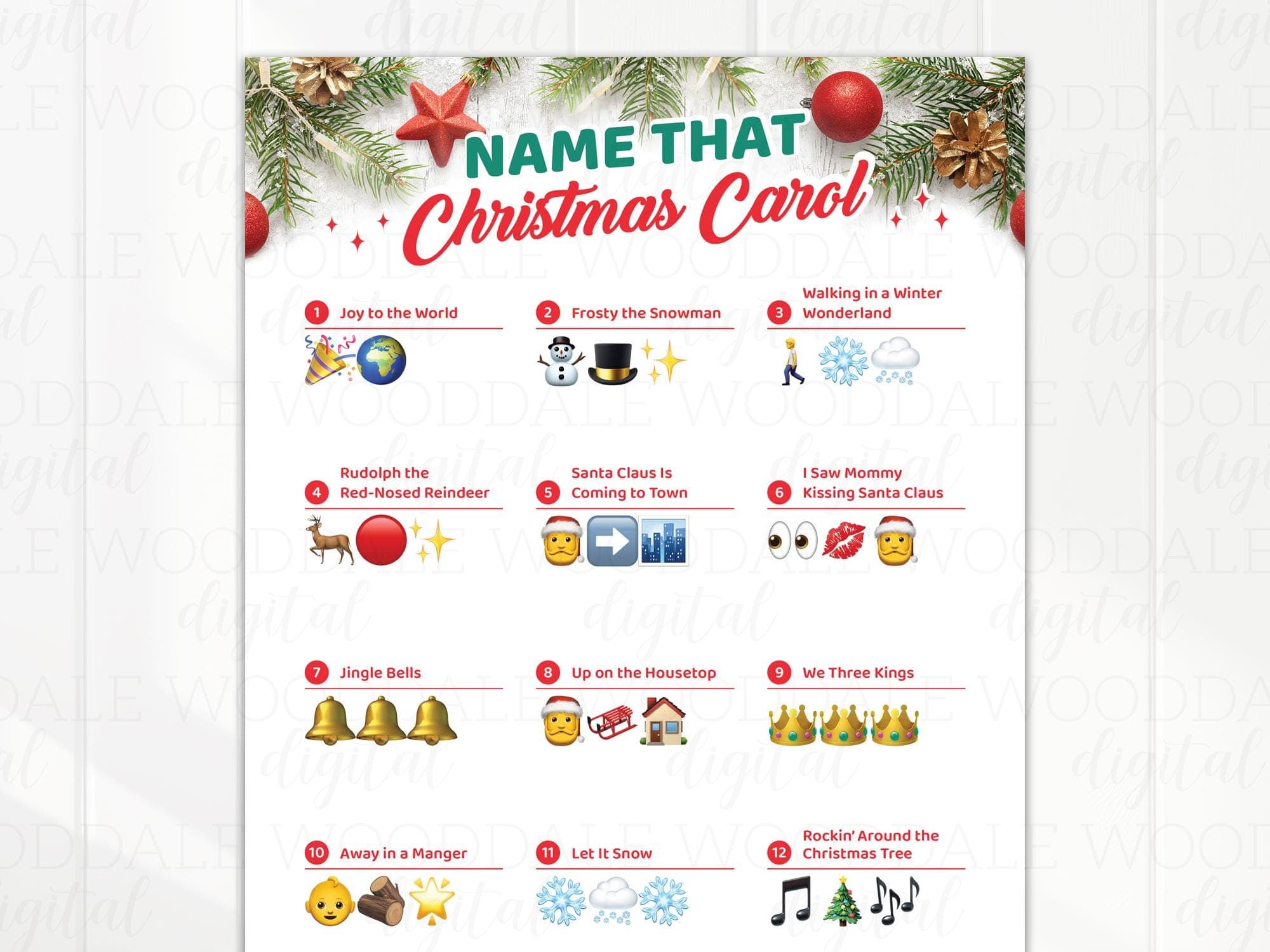 Christmas Carol Emoji Guessing Game • Instant Download PDF • 8.5x11 Game + Answer Sheet image 3