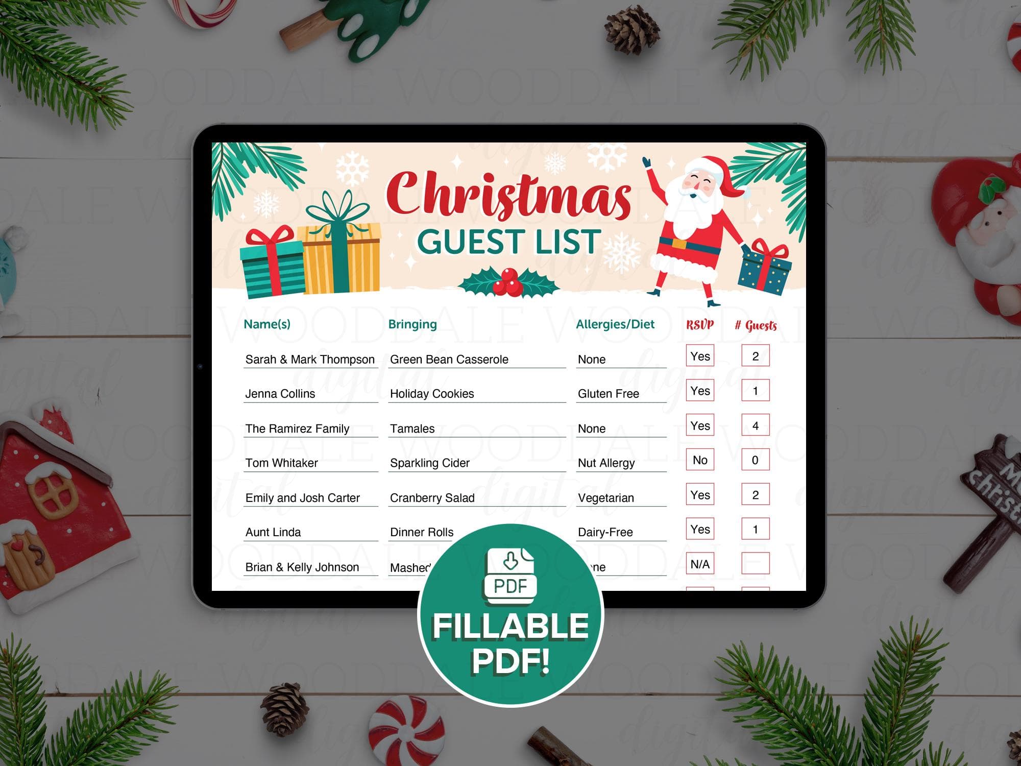 Christmas Party Guest List PDF – Fillable or Printable Template – Vintage Santa Style image 3