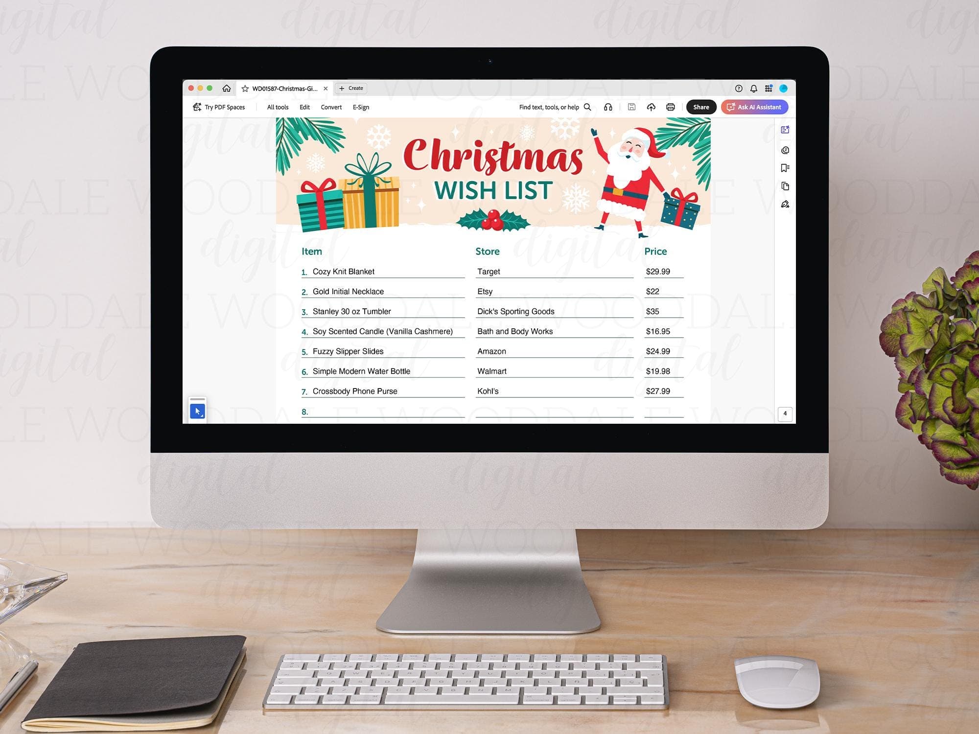 Christmas Gift Wish List PDF – Fillable or Printable Template – Vintage Santa Style image 3