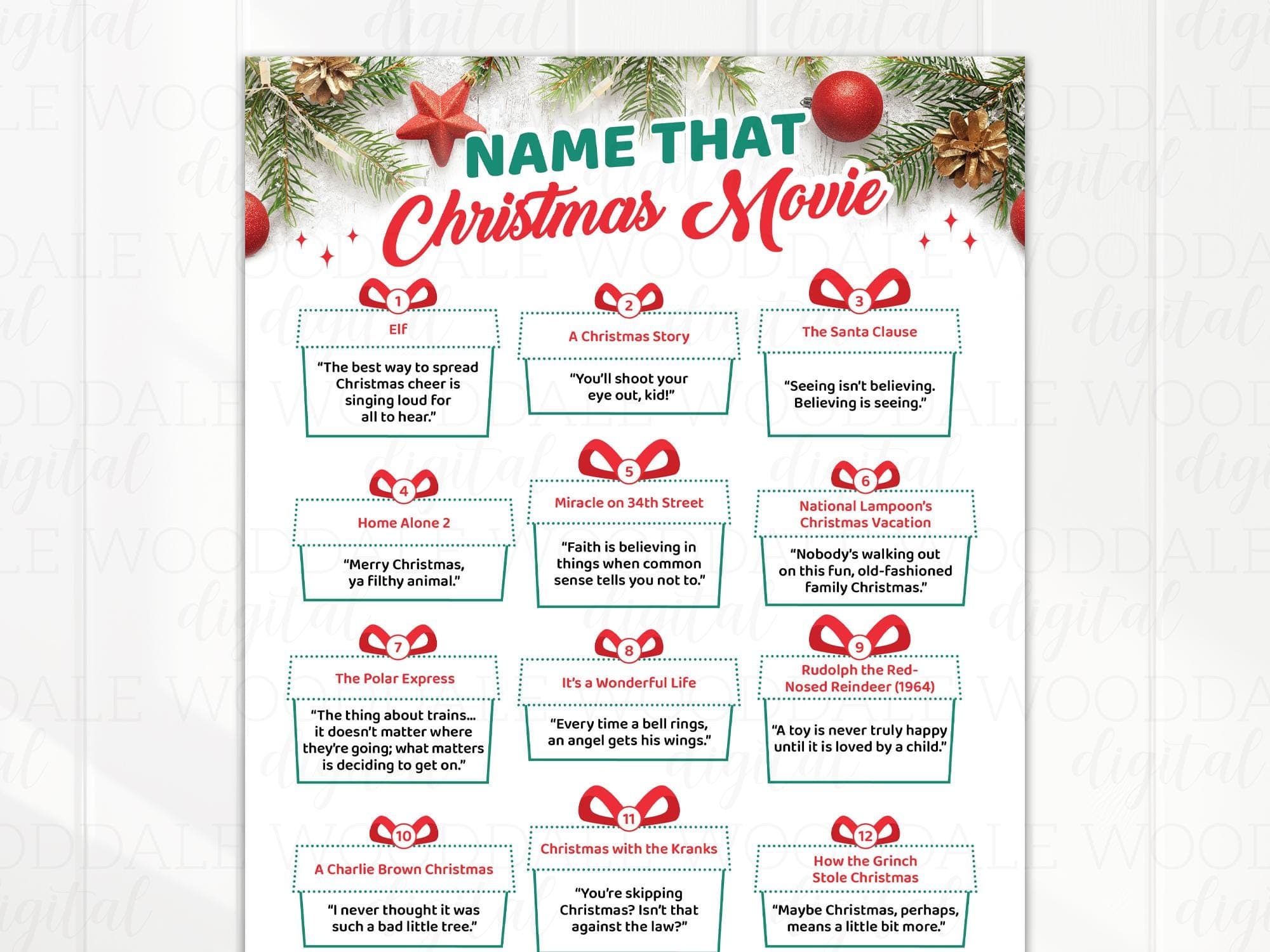 Christmas Movie Quotes Trivia Game • Instant Download PDF • 8.5x11 Game + Answer Sheet image 4