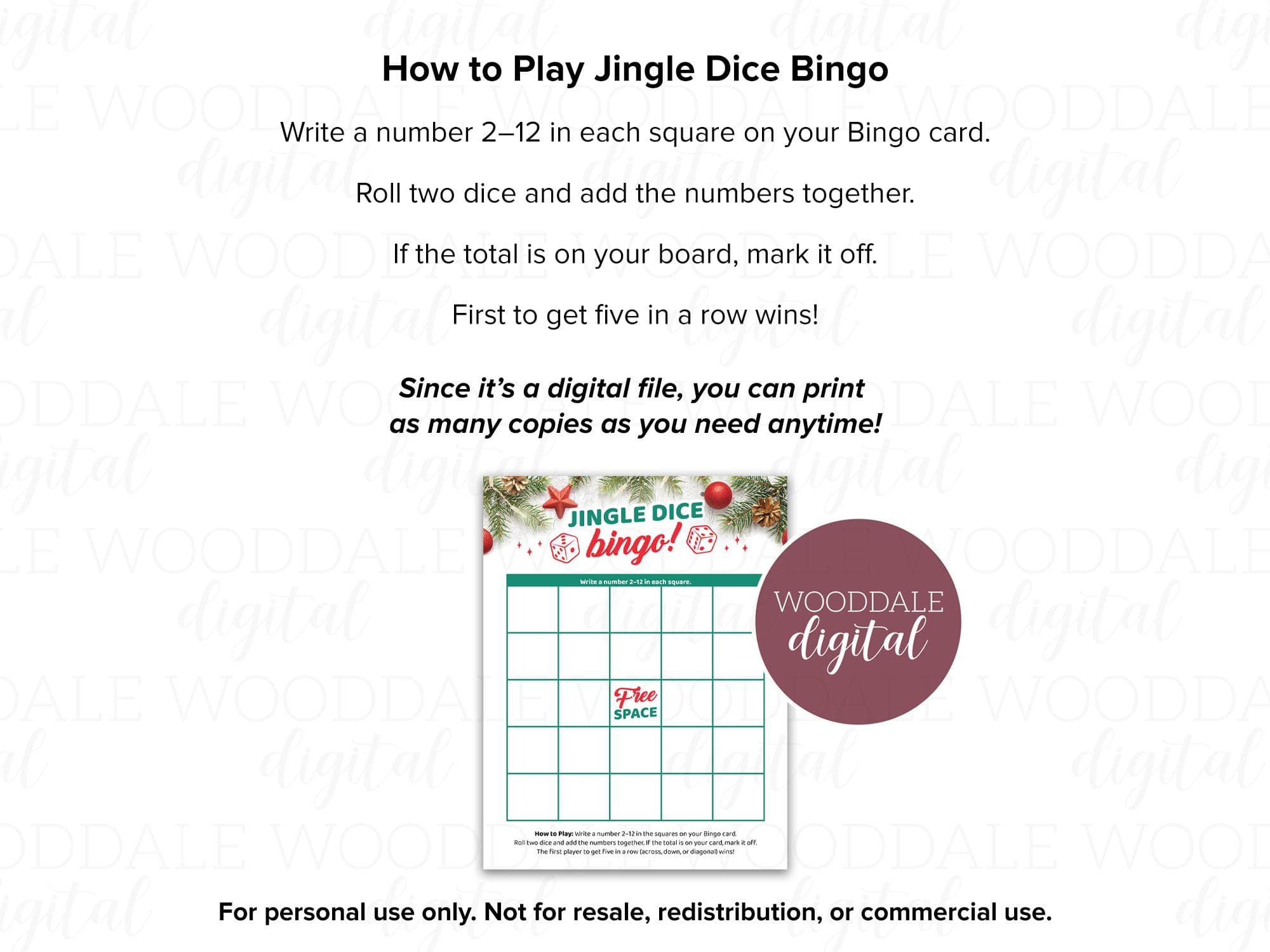 Christmas Bingo Dice Game • Instant Download PDF • 8.5x11 Game image 4
