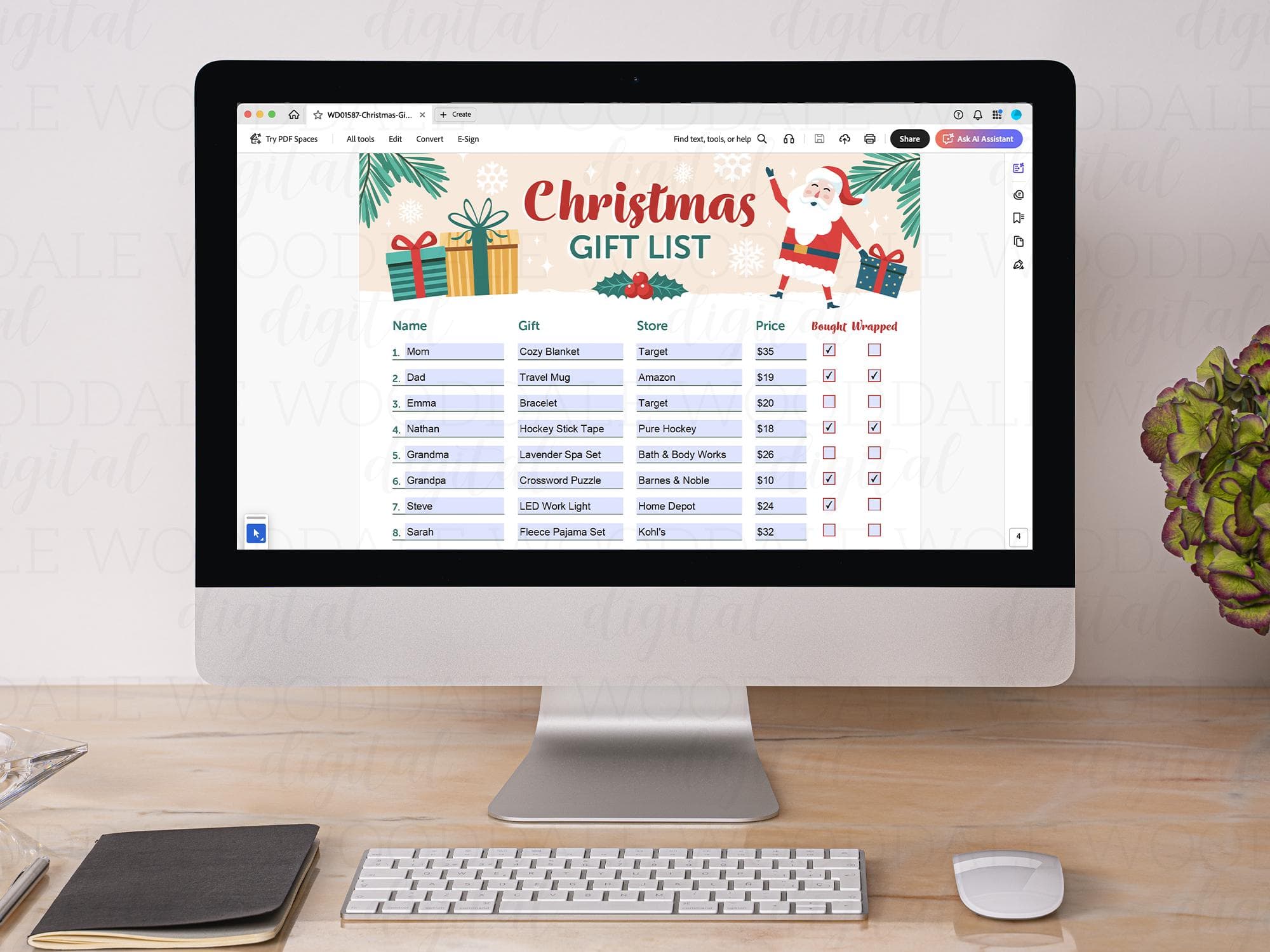 Christmas Gift Checklist PDF – Fillable or Printable Template – Vintage Santa Style image 4